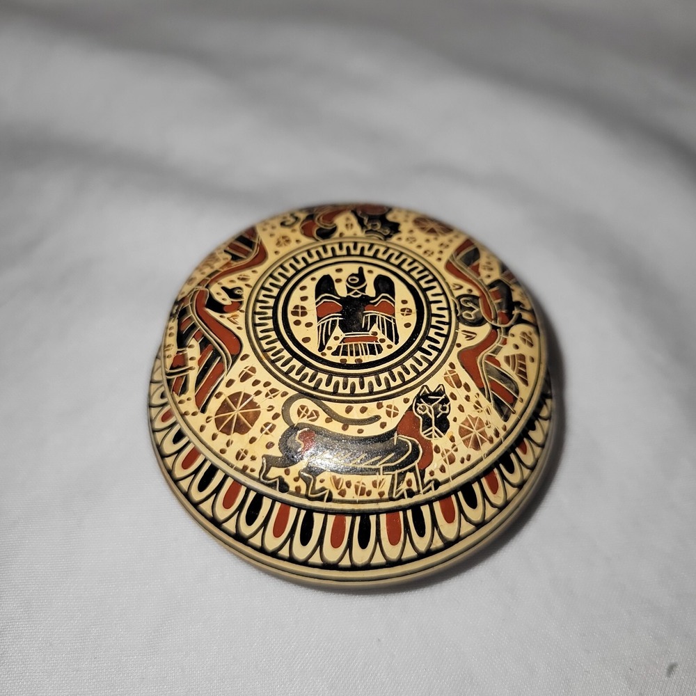 Trinket Box‎ Made In Corinth Small Round Terra Cotta Animals Lidded Painted